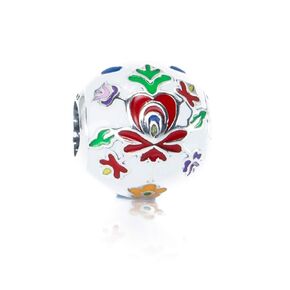 Folk Art Inspired Flower Enamel & Sterling Silver Charm Bead S925, Red Green White Blue Enamel Silver Flower Charm Bead pendant, Hungarian Folklore Matyo Charm, Floral Jewellery, fits Pandora