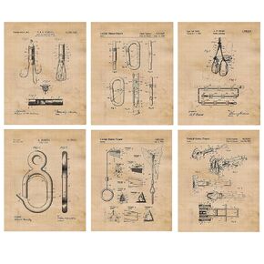 Vintage Rock Mountain Climbing Patent Prints, 6 (8x10) Unframed Photos, Wall Art Decor Gifts Under 25 for Home Office Garage Gym School Student Teacher Coach Peak Championship Climber Trekker Hiker