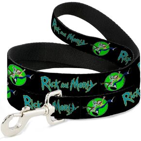 Rick and Morty Pet Leash, Dog Leash, Rick and Morty Title Logo and Portal Pose Black, 4 Feet Long 1.0 Inch Wide