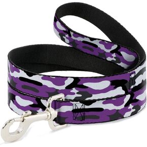 Dog Leash Camo Purple Black Gray White 6 Feet Long 1.0 Inch Wide