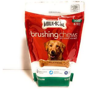 Milk-Bone Brushing Chews Daily Dental Dog Treats, Large, 8.1 Ounces, 6 Bones Per Bag (Pack of 2)