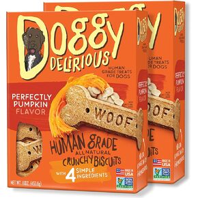 Wet Noses Doggy Delirious All Natural Dog Treats, Made in USA, 100% USDA Certified Organic, Non-GMO Project Verified, 14 Oz Box, Peanut-Butter Flavor, 2-Pack
