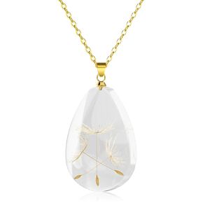 Dandelion Flower Necklace Wildflower Necklace Handmade Gold Pressed Flower Necklace Dandelion Jewelry Teardrop Resin Pendant Natural Flower Pendant Necklace