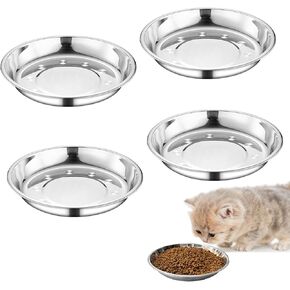 Stainless Steel Cat Food Bowls Whisker Fatigue Relief Cat Dish Shallow and Wide Cat Plates for Kitten Puppy Metal Bowl 4 Pcs (6.77 Inch Dia.) ﻿