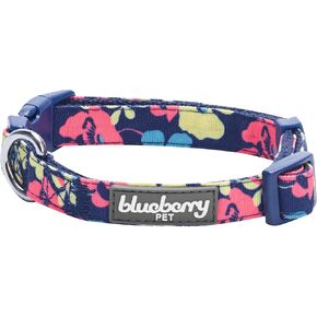 Blueberry Pet Made Well Profound Floral Print Adjustable Dog Collar in Navy Blue, X-Small, Neck 7.5"-10"