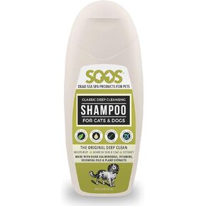 Soos Pets Dog Shampoo for Cats and Pets Natural Dead Sea Classic Deep Cleansing Fast Absorbing Coat with Vitamins Minerals Essential Oils Natural Ingredients Antib-acterial - 1x Pet Shampoo (250ml)