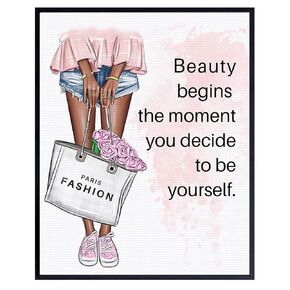 Positive Quotes Wall Decor for Black African American Women - Inspirational Motivational Quote Wall Art - Luxury Glam Fashion Wall Decor - Wall Art For Designer Handbags Fan, Couture Fashionista