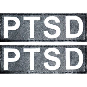 Set of 2 Reflective PTSD Reflective Removable Patches for Service Dog Harnesses & Vests. (Large 6" X 2")