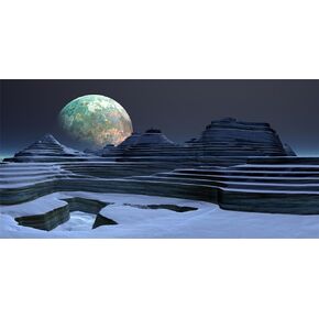 AWERT 30x18 inches Alien Planet Terrain Aquarium Background Black Rocky Steps Planet Image Fish Tank Background Vinyl Background