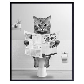 Cat Lovers Bathroom Wall Art - Bathroom Accessories for Kids Women Men - Cute Cat Wall Art - Baby Girl Bathroom Decor - Funny Bathroom Wall Art - Cat Lady - Cat Themed Gifts - Small Bathroom Decor