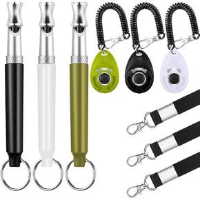 9 Pieces Dog Whistle Set 3 Professional Whistles, 3 Dog Clickers and 3 Lanyards Stop Neighbors Dog from Barking Adjustable Ultrasonic Silent Dog Whistle for Dog Daily Training