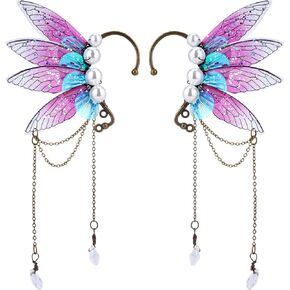 FRESHME Butterfly Elf Ear Cuffs - Handmade Fairy Wings Earrings Non Piercing Ear Clips Women Christmas Cosplay Accessories