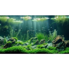 Aquarium Background Underwater Grass Leaves with Stone Aquarium Backdrop Vivid and Fresh Green Aquatic Plant Stone River Bed and Lake Fish Tank Background Decor Vinyl 36x20in