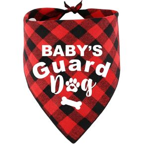 Baby's Guard Dog Red Plaid Cotton Dog Bandana, Funny New Baby Shower Scarf for Puppy Dog Pet Dog Lovers and Owners Pet Decorations Gift