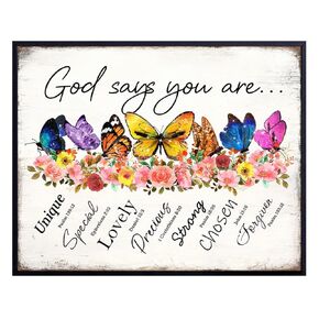 Inspirational Scripture Wall Decor LARGE 11x14 - Religious Scripture Decor for Girls Room - spiritual positive Quotes - Family Decor - Christian Motivational Gifts for Women Bedroom - God Says You Are