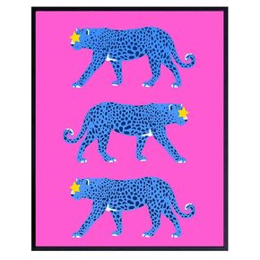 Cheetah Wall Art & Decor - Trendy Aesthetic Room Decor - VSCO Indie Preppy Room Decor - Pink Blue Cheetah Print - Minimalist Mid-century modern Wall Art - Leopard Home Decor - Yellowbird Art & Design