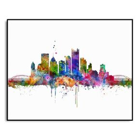 Pittsburgh Skyline, Pittsburgh Art Print, Skyline Watercolor Art, Pittsburgh City Wall Art, Skyline Artwork, Watercolour Pittsburgh Decor, Pittsburgh Gift, City Building Skyline, 8x10 inch No Frame