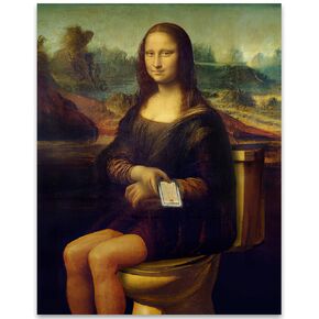 Mona Lisa on the Toilette Painting Poster - 11x14 Unframed Wall Art Print - Makes a Great Funny and Artsy Bathroom Decor and Gift