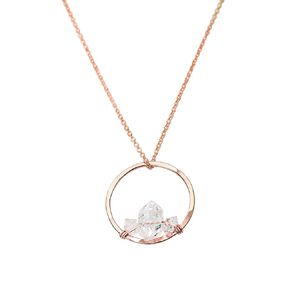 Herkimer Diamond Necklace on 16 inch 14K Gold Filled Chain; Crystal Necklace for Women by Lotus Stone Jewelry (Rose Gold, 16" Circle Frame)