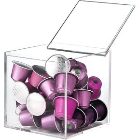 DARENYI Coffee Pod Holder with Lid, 5 x 5 inch Acrylic Coffee Storage Box for Nespresso Vertuoline Capsule K Cup Kcup Holder Coffee Pod Tea Bag Candy Storage Organizer Container
