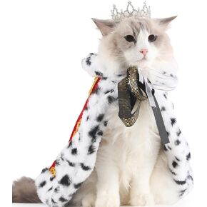 Pet Serial Majestic Dog/Cat Costume Collection with Lux Velvet Cloak and Gold Pearl Crown Set for Halloween,King Queen Prince and Princess Cosplay-S