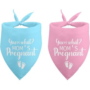 Pregnancy Announcement Dog Bandana 2 Pack Guess What?Mom's Pregnant Baby Announcement Dog Bandana Gender Reveal Photo Prop Pet Accessories for Dog Lovers Owner Gift