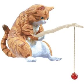 Orange Yellow Color Resin Cat Ornaments,Miniature Animal Model Creative Decoration,Aquarium Ornament,Cat Fishing Vivid Shape DIY Aquarium Cat Fishing Ornament,Home Resin Small Gift Aquarium Decor