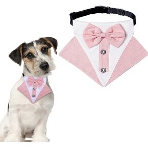 Formal Dog Tuxedo Bandana, 1 Piece Pink Dog Wedding Bandana Collar with Bowtie Adjustable Formal Tux Dog Bandana with Collar for Small Dogs, S