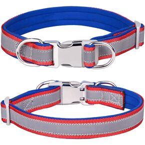 Reflective Nylon Dog Collar with Safety Buckle, Adjustable Pet Collars with Soft Neoprene Padding for Small/Medium/Large Dogs (M fit Neck 31-50cm, Pink)