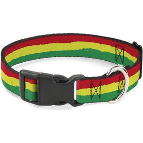 Buckle-Down 6-9" Rasta Stripes Painted Green/Yellow Red Plastic Clip Collar, Narrow Small