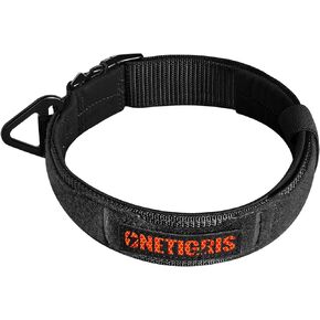 OneTigris Tactical Dog Collar for Large Dogs Military Heavy Duty Metal Buckle Collar X11 for Training, with Reflective Strips& Patch Panel