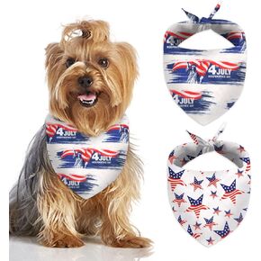 2 Pcs Patriotic Dog Bandanas, Memorial Day Bandanas for Dogs, American Flag Triangle Pet Scarves Bibs for Cats, Red White and Blue Stripes Multi-Purpose Scarf for Small Medium Large Dog Cat