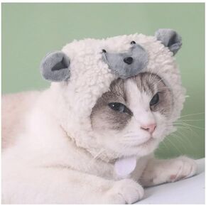 Abaodam Halloween Pet Hat Lamb Shaped Cat Dog Costume Hat Cartoon Sheep Headwear Puppy Cap Headgear for Pet Halloween Cosplay Costume Dress Up Accessories