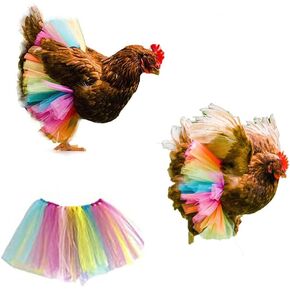 Funny Chicken Tutu Skirt Princess Dress Hen Feather Protector Skirt Set Hen Decor for Chicken Clothes Rainbow Dress for Cute l Animal 3 Sizes L