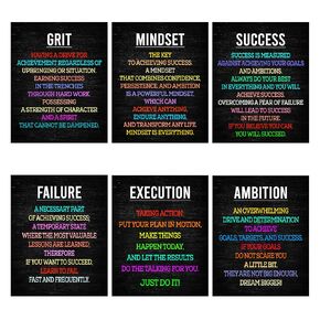 Grit, Mindset, Success- Inspirational Wall Art- Motivational Wall Art Print Makes Ideal Wall Decor For Living Room Decor, Office Decor, & Classroom Decor, Great Motivational Gift, Unframed - 8x10"