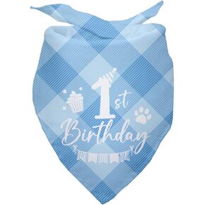 Dog Birthday Bandana Dog First Birthday Bandana Plaid Blue Dog Bandana Pet Dog Lover Gifts Happy Birthday Dog Triangle Scarf for Pet Dog Puppy 1st Birthday Party Decoration