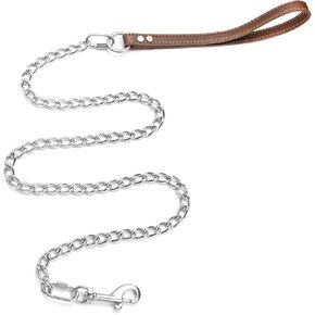 Heavy Duty Dog Chain Leash 4FT/6FT Chew Proof Stainless Steel Link Leash,Training Walking Leash for Large Medium Size Dogs,with Two Connection Clip,Adjustable Long/Short Dog Leash(4FT)