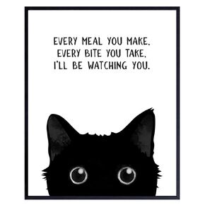 Black cat Wall Decor - funny Cat Stuff - Black Kitchen Decor - Cute Cat Wall Art - small Dining room Wall Decor - Cat Gifts for Cat Lovers - Cat Themed Decorations, Cat Poster - Cafe Wall Art 8x10