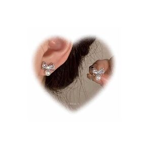 Bohemian Crystal Butterfly Jacket Earrings Vintage Pearl Ear Jacket Earrings Rhinestone Butterfly Earrings Silver Pearl Stud Earrings Pearl Wedding Earrings Jewelry for Women and Girls Gifts