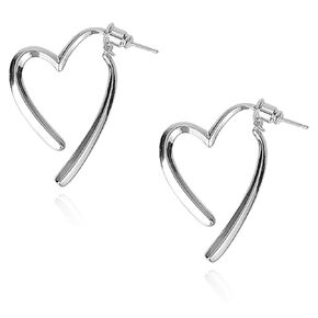 Heart Hoop Earrings For Women, 925 Sterling Silver Heart Shap Earrings Dainty Simple Heart Earring Hypoallergenic Lightweight Open Heart Hoop Cute Dangle Hoop Earring for Girls Women (Silver)