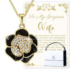 Gifts for Wife, Anniversary Gifts for Wife from Husband, Wife Birthday Gift Ideas, 18K Gold Flower Pendant Necklace for Women | Romantic Gift for Her | Best Jewelry Presents for Christmas/Valentine