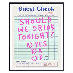 Funny Quotes Wall Decor for Women - Cute Pink Preppy Bar Decor, Funky Trendy Wall Decor- Wine Wall Art, Beer Wall Decor - Happy Hour Cheers Cocktail Party Decorations - Drink Up Guest Check Room Decor