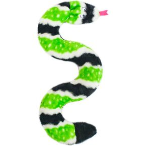 ZippyPaws Snake No Stuffing Plush Dog Toy (Green, Rattlesnake (5 squeakers))