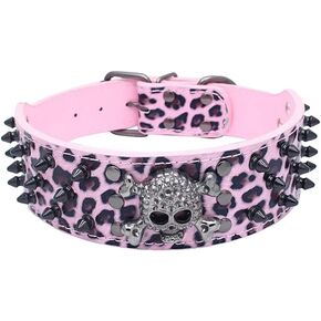 Leather Dog Collar, Spiked Studded Dog Collar for Medium Large Dogs Pit Bull Mastiff Bully Boxer (M, Red3)