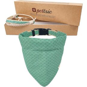 Pettsie Matching Dog Collar, Removable Bandana and Owner Friendship Bracelet, Gift Box, Durable Hemp, 3 Adjustable Sizes, Comfortable and Soft, Strong D-Ring for Easy Leash Attachment, S, Orange