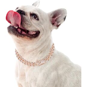 EXPAWLORER Dog Chain Collars - Cuban Link Dog Collar, Cute Bling Rhinestone Dog Necklace Collar with Buckle, Diamond Metal Heavy Duty Chain Dog Collar for Cats Puppies Dogs, Silver 12 inch