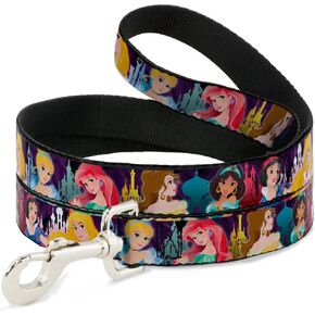 Dog Leash Disney Princess Poses Castle Silhouettes Purples Multi Color 4 Feet Long 0.5 Inch Wide