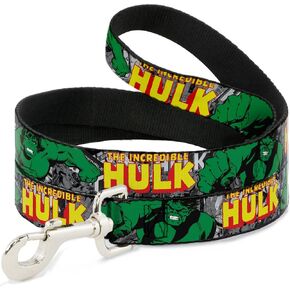 Marvel Comics Pet Leash, Dog Leash, The Incredible Hulk Action Poses Stacked Comics, 4 Feet Long 1.5 Inch Wide
