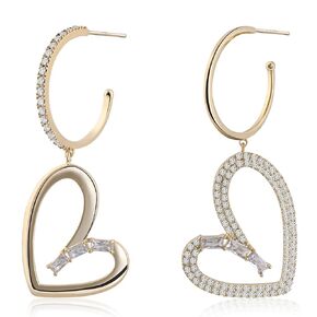 Gold Asymmetrical Heart Dangle Drop Earrings for Women Cubic Zirconia Stud Earrings Asymmetric Mismatched White Heart Earrings