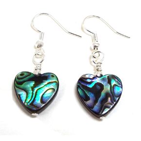 Abalone Shell Heart Shaped Pierced Earrings with Sterling Silver Ear Wires